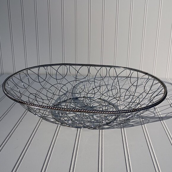 Silverplate Metal Wire Decorative Basket for Bread Fruit Large Silver Bowl Vtg - Picture 6 of 14